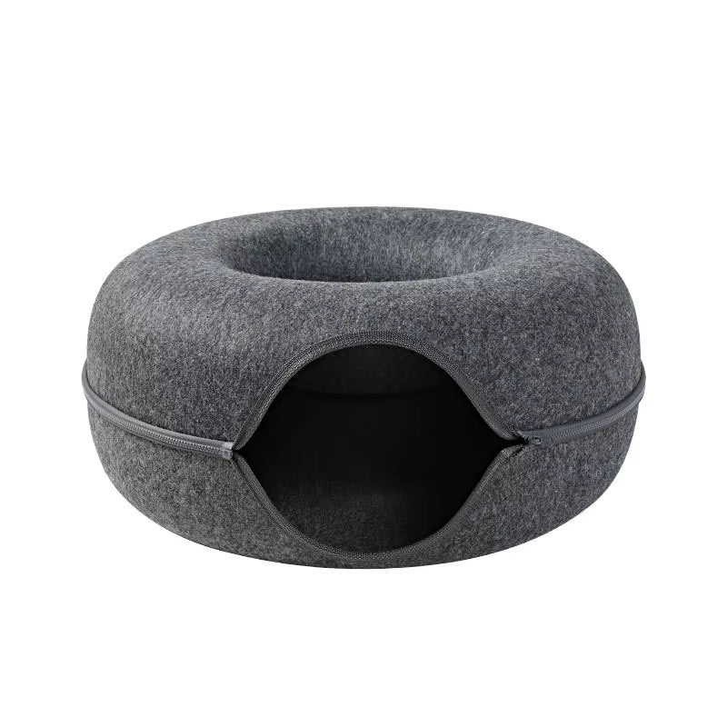 Donut Cat Tunnel Bed Pets House Natural Felt Pet Cat Cave Interactive Toys round Wool Felt Pet Bed Cat Training Toy Cat House