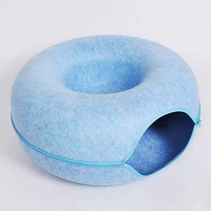 Donut Cat Tunnel Bed Pets House Natural Felt Pet Cat Cave Interactive Toys round Wool Felt Pet Bed Cat Training Toy Cat House