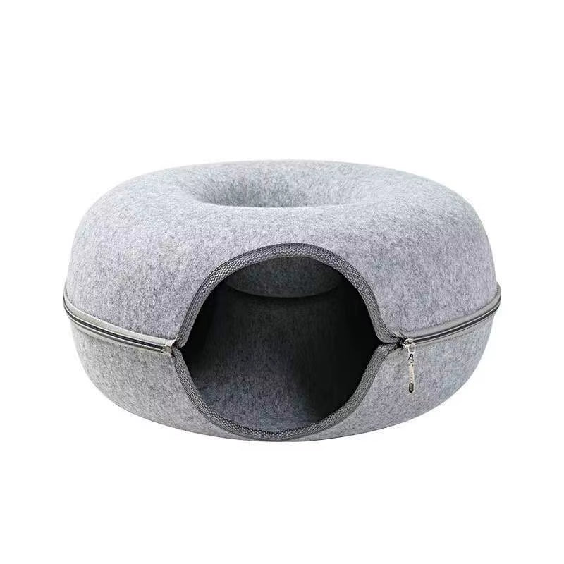 Donut Cat Tunnel Bed Pets House Natural Felt Pet Cat Cave Interactive Toys round Wool Felt Pet Bed Cat Training Toy Cat House