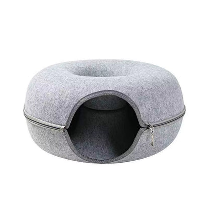 Donut Cat Tunnel Bed Pets House Natural Felt Pet Cat Cave Interactive Toys round Wool Felt Pet Bed Cat Training Toy Cat House