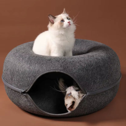 Donut Cat Tunnel Bed Pets House Natural Felt Pet Cat Cave Interactive Toys round Wool Felt Pet Bed Cat Training Toy Cat House